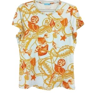J. McLaughlin Seashell Equestrian Tee Catalina Cloth Lightweight Preppy Beach L